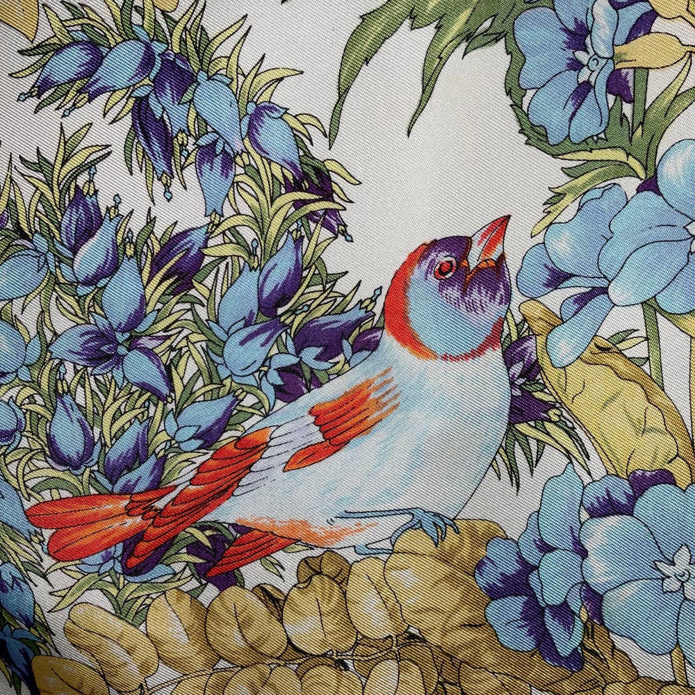 Christian Dior 32” Square 100% Silk Scarf Blue Multicolored Birds & Floral Print - Picture 11 of 16